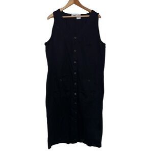 Large vintage overall midi dress black capacity tie back buttons prairie core